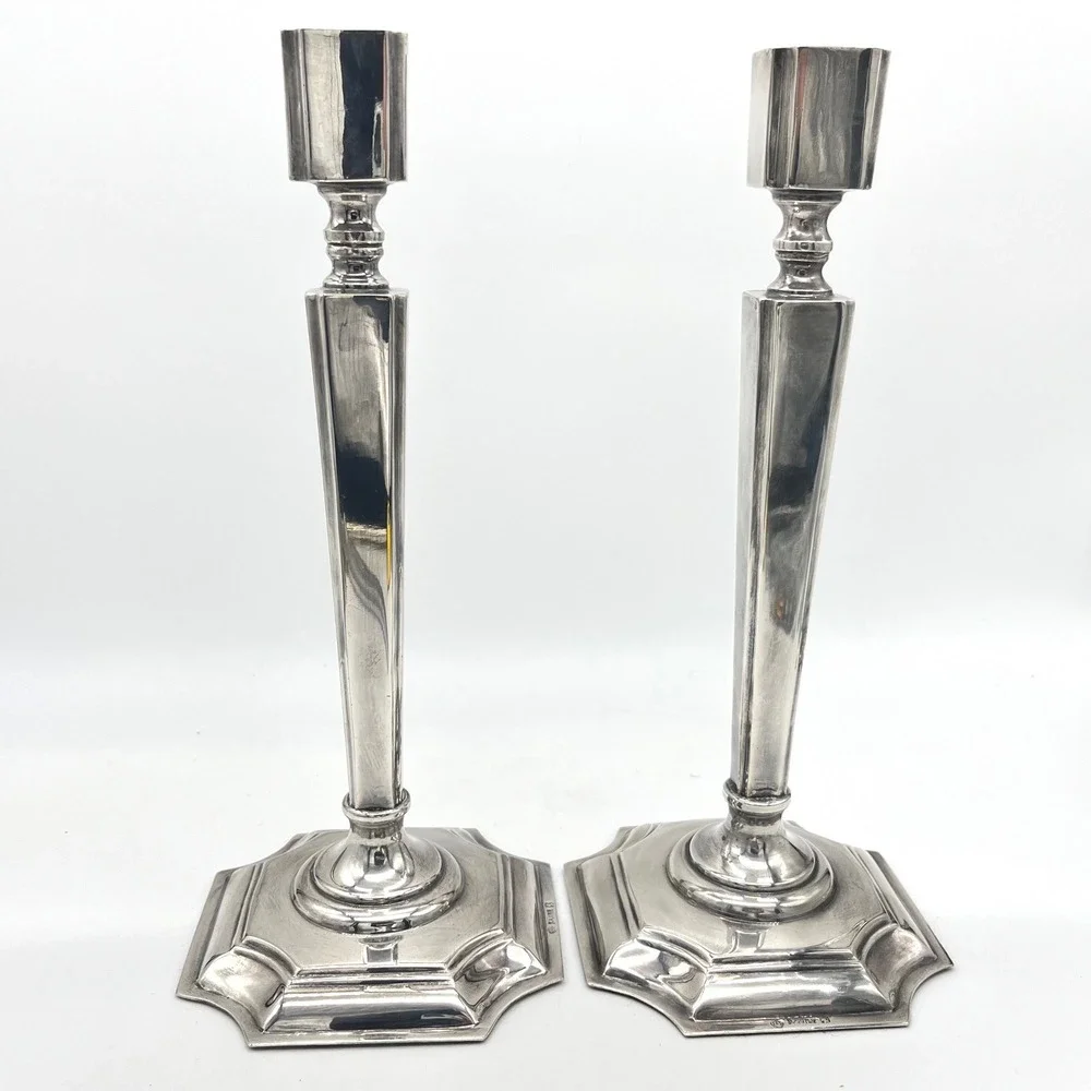 Vintage Sheffield Plate Silver Plated 12 Inch Taper Candlesticks Pair